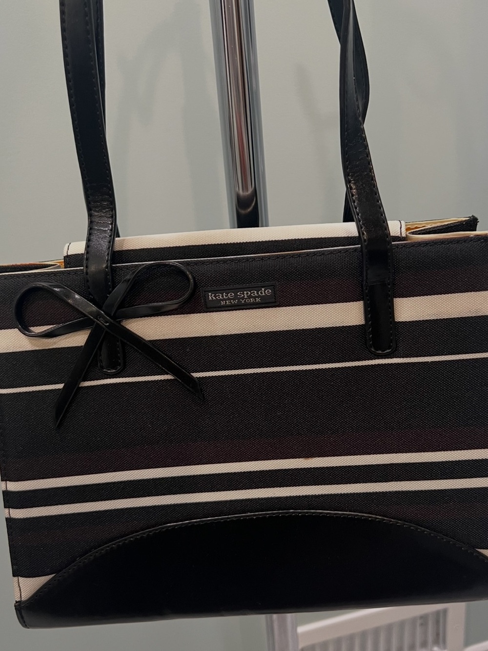 kate spade Black and White Striped shoulder Bag with Bow Detail NWOT